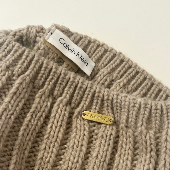 NWOT Calvin Klein beige knit toque winter hat khaki tan woven beanie fall new - Picture 4 of 5